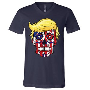 Patriotic Donald Trump Sugar Skull V-Neck T-Shirt