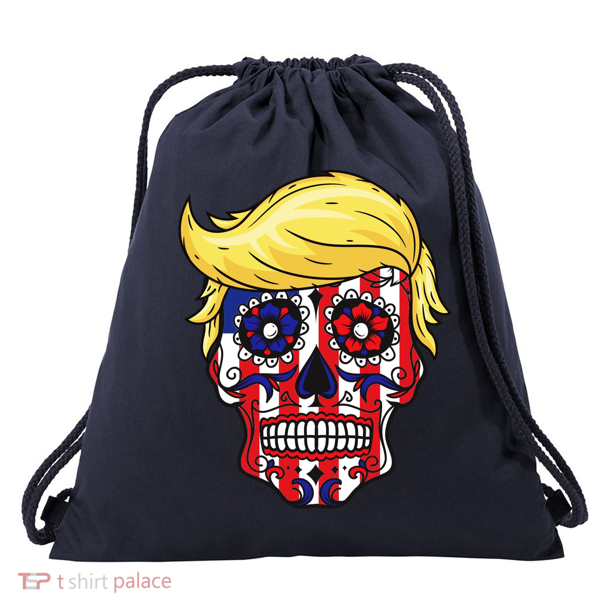 Patriotic Donald Trump Sugar Skull Drawstring Bag