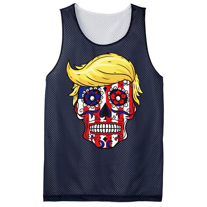 Patriotic Donald Trump Sugar Skull Mesh Reversible Basketball Jersey Tank