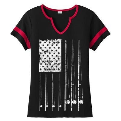 Patriotic Fishing American Flag Ladies Halftime Notch Neck Tee