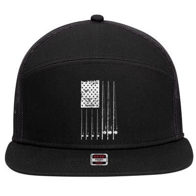 Patriotic Fishing American Flag 7 Panel Mesh Trucker Snapback Hat