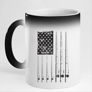 Patriotic Fishing American Flag 11oz Black Color Changing Mug