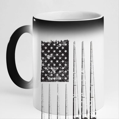 Patriotic Fishing American Flag 11oz Black Color Changing Mug