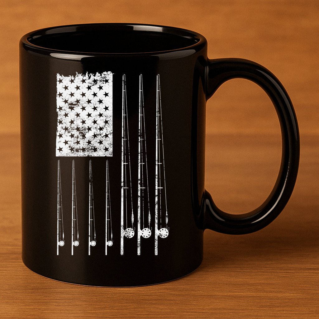Patriotic Fishing American Flag 11oz C Handle Ceramic Mug