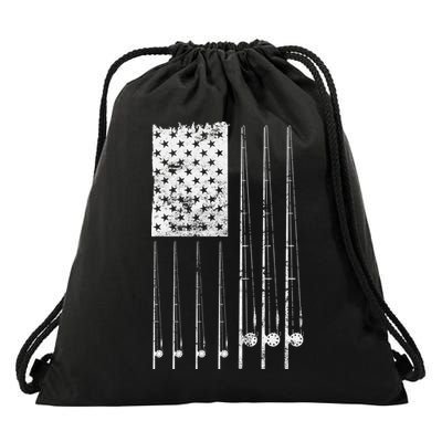 Patriotic Fishing American Flag Drawstring Bag