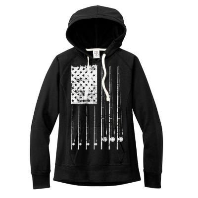 Patriotic Fishing American Flag Women's Fleece Hoodie