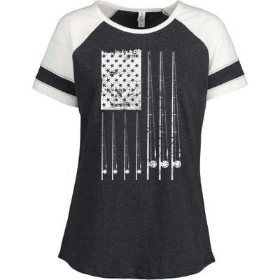 Patriotic Fishing American Flag Enza Ladies Jersey Colorblock Tee