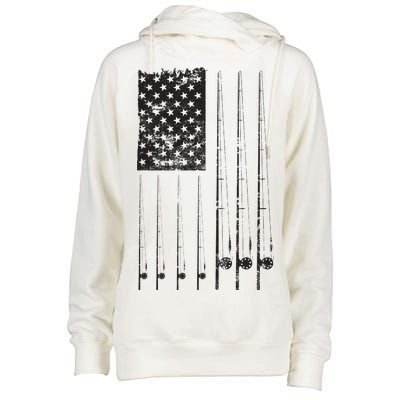 Patriotic Fishing American Flag Womens Funnel Neck Pullover Hood