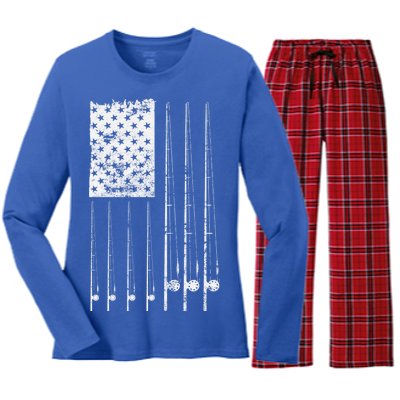 Patriotic Fishing American Flag Women's Long Sleeve Flannel Pajama Set 