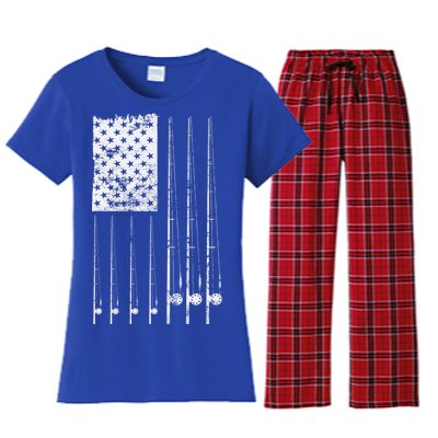 Patriotic Fishing American Flag Women's Flannel Pajama Set