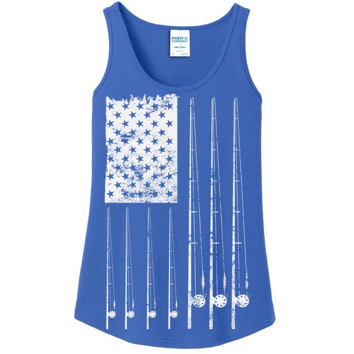 Patriotic Fishing American Flag Ladies Essential Tank