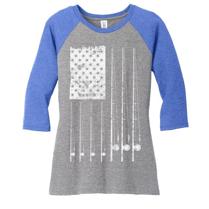 Patriotic Fishing American Flag Women's Tri-Blend 3/4-Sleeve Raglan Shirt