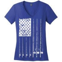 Patriotic Fishing American Flag Women's V-Neck T-Shirt