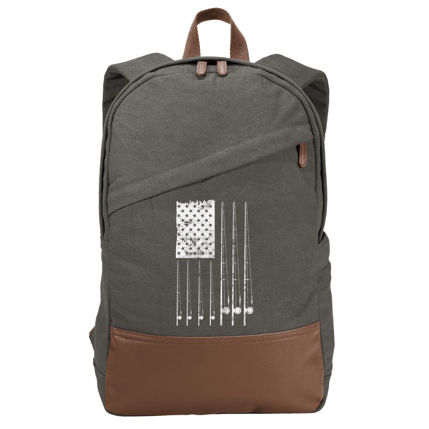 Patriotic Fishing American Flag Cotton Canvas Backpack