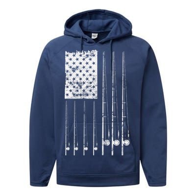 Patriotic Fishing American Flag Performance Fleece Hoodie