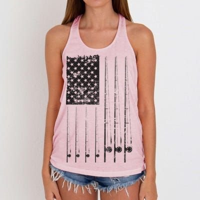 Patriotic Fishing American Flag Women's Knotted Racerback Tank