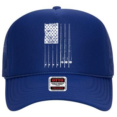 Patriotic Fishing American Flag High Crown Mesh Back Trucker Hat