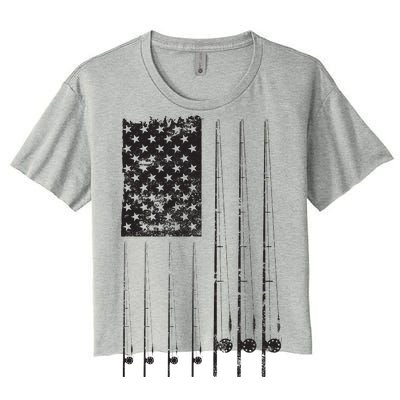 Patriotic Fishing American Flag Women's Crop Top Tee