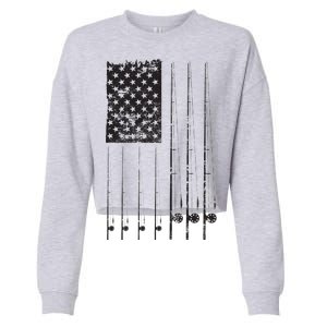 Patriotic Fishing American Flag Cropped Pullover Crew