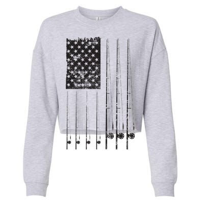 Patriotic Fishing American Flag Cropped Pullover Crew