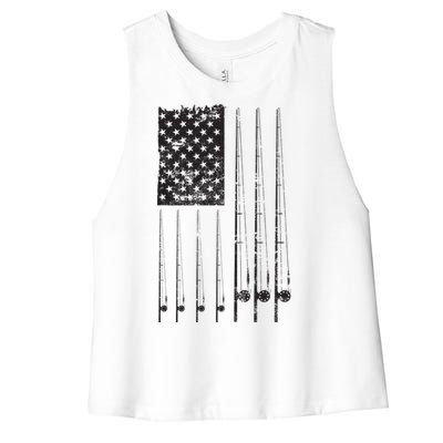 Patriotic Fishing American Flag Women's Racerback Cropped Tank