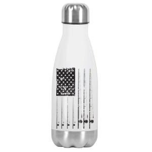 Patriotic Fishing American Flag Stainless Steel Insulated Water Bottle