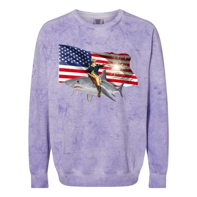 Patriotic George Washington On A Shark Colorblast Crewneck Sweatshirt