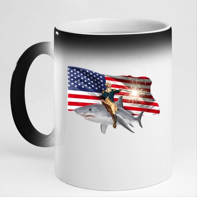 Patriotic George Washington On A Shark 11oz Black Color Changing Mug