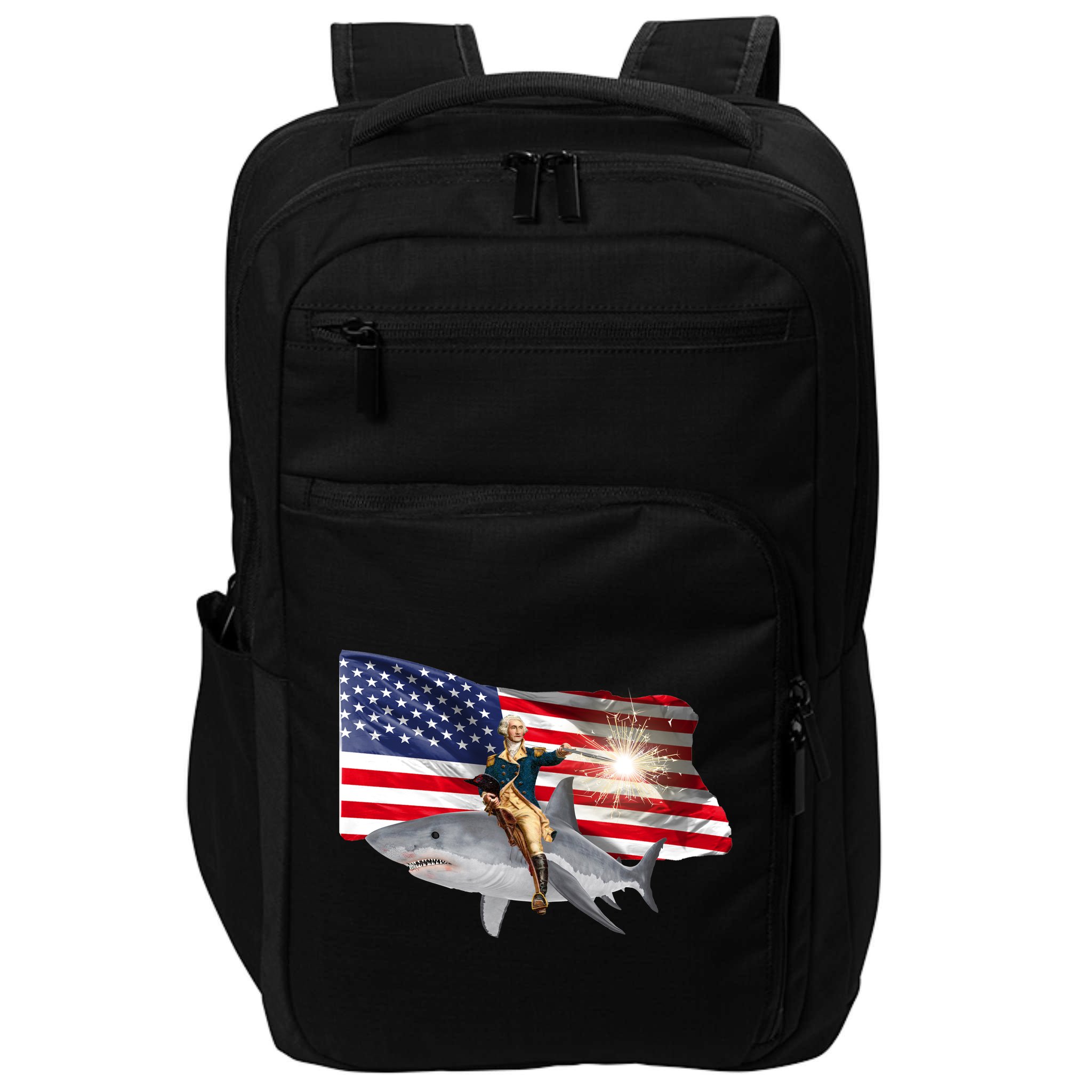 Patriotic George Washington On A Shark Impact Tech Backpack