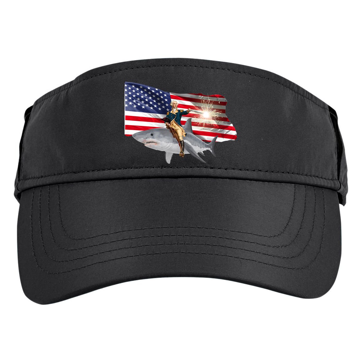 Patriotic George Washington On A Shark Adult Drive Performance Visor