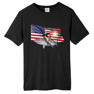 Patriotic George Washington On A Shark Tall Fusion ChromaSoft Performance T-Shirt