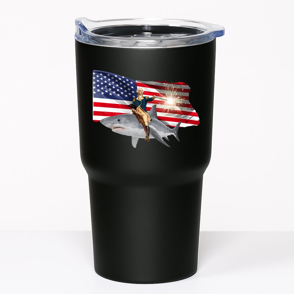 Patriotic George Washington On A Shark Tumbler