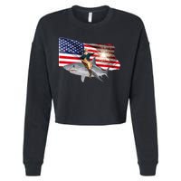 Patriotic George Washington On A Shark Cropped Pullover Crew