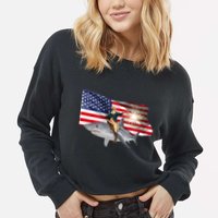 Patriotic George Washington On A Shark Cropped Pullover Crew