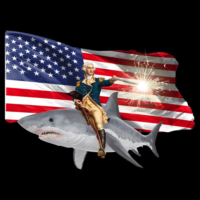 Patriotic George Washington On A Shark Cropped Pullover Crew