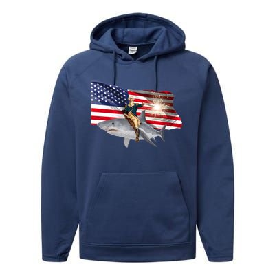 Patriotic George Washington On A Shark Performance Fleece Hoodie