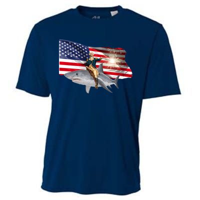 Patriotic George Washington On A Shark Cooling Performance Crew T-Shirt