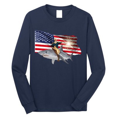 Patriotic George Washington On A Shark Long Sleeve Shirt