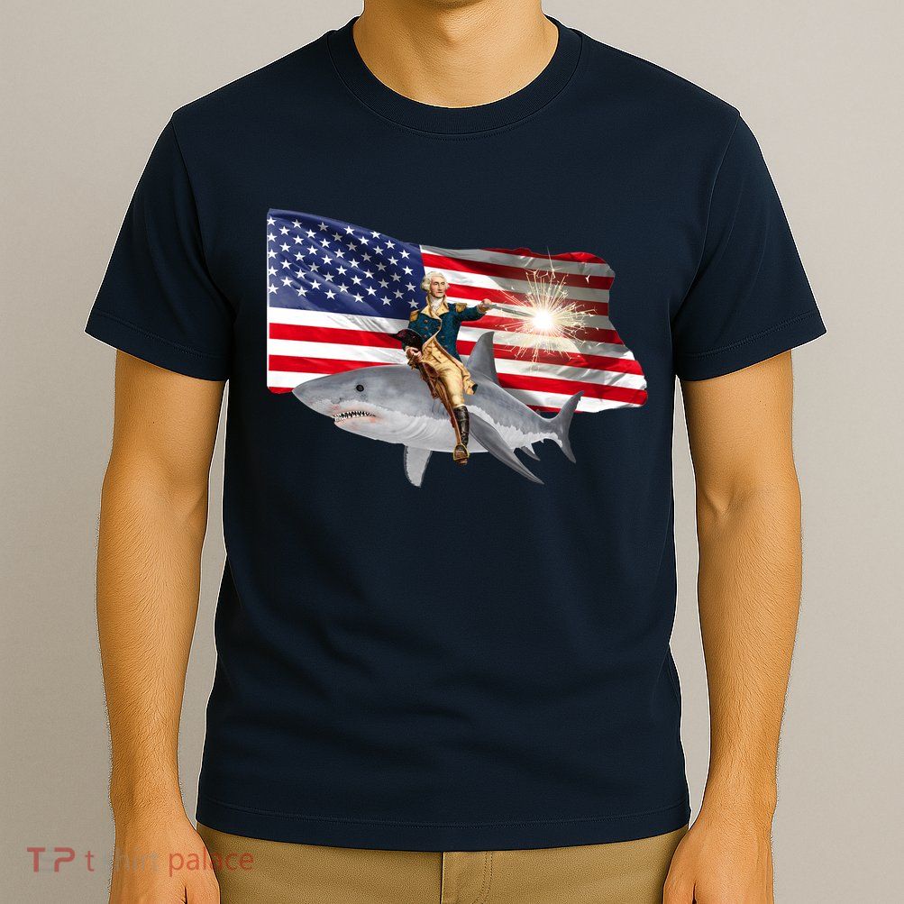 Patriotic George Washington On A Shark T-Shirt
