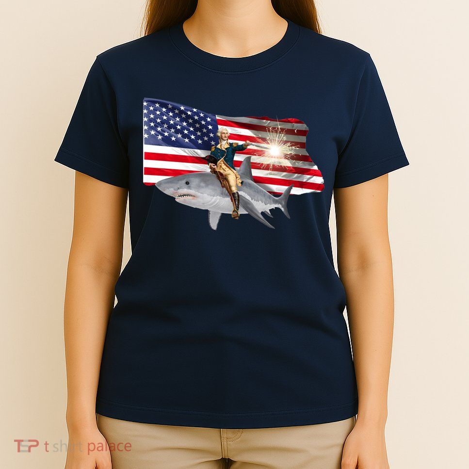 Patriotic George Washington On A Shark T-Shirt