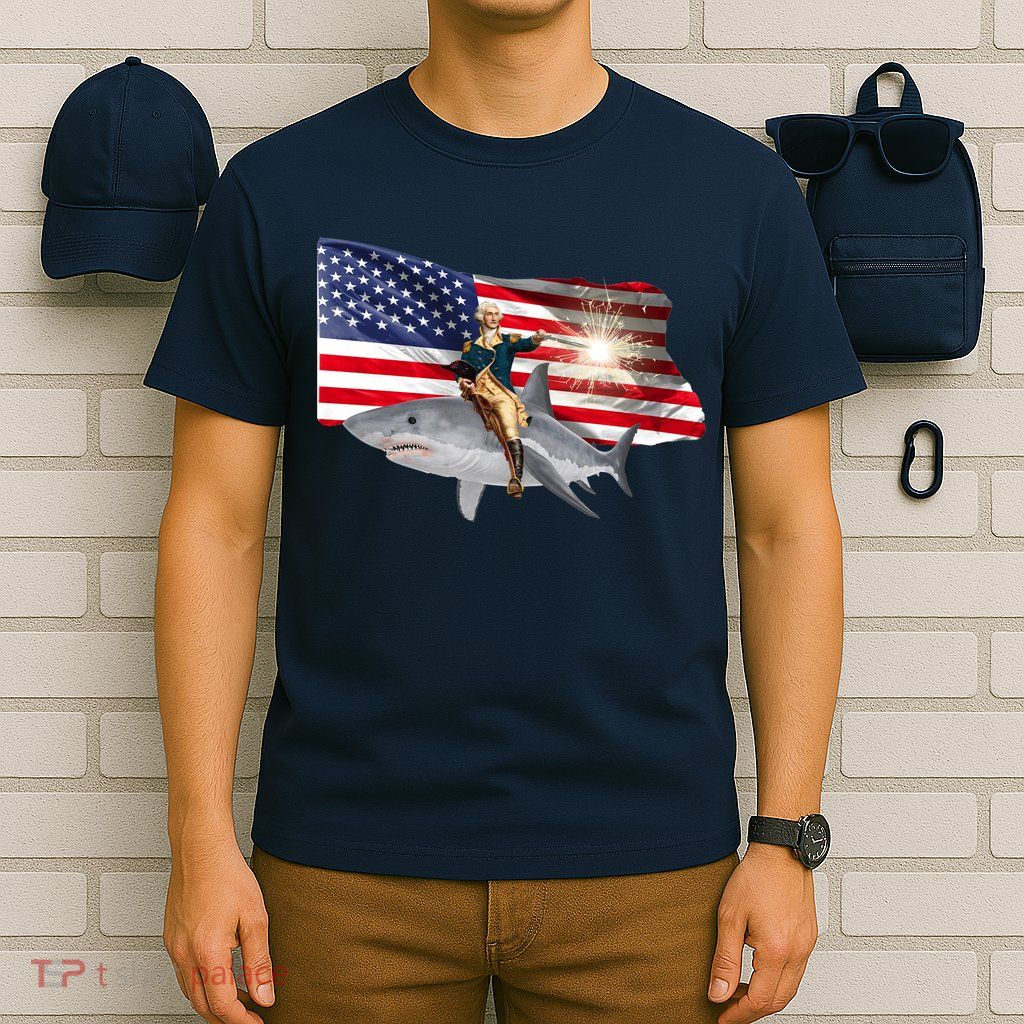 Patriotic George Washington On A Shark T-Shirt
