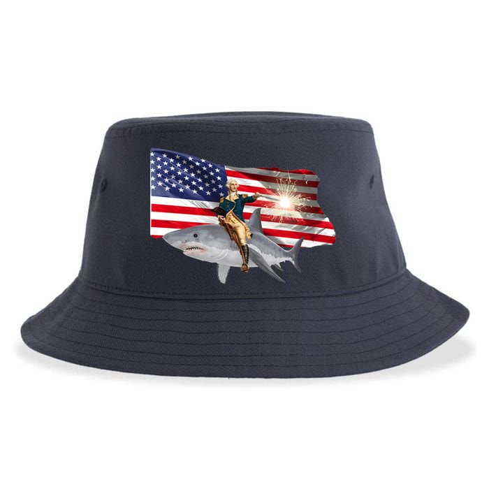 Patriotic George Washington On A Shark Sustainable Bucket Hat