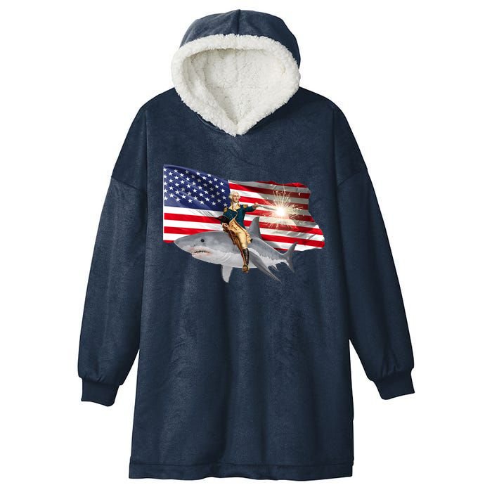 Patriotic George Washington On A Shark Hooded Wearable Blanket