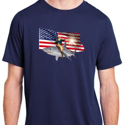 Patriotic George Washington On A Shark Adult ChromaSoft Performance T-Shirt