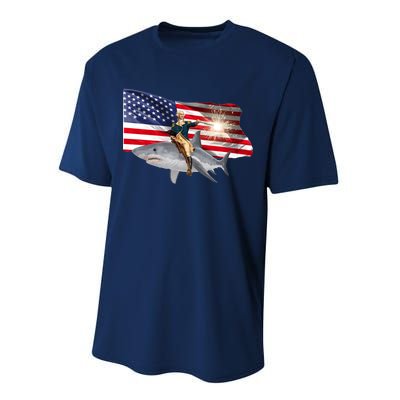 Patriotic George Washington On A Shark Performance Sprint T-Shirt