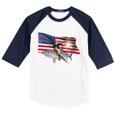 Patriotic George Washington On A Shark Baseball Sleeve Shirt