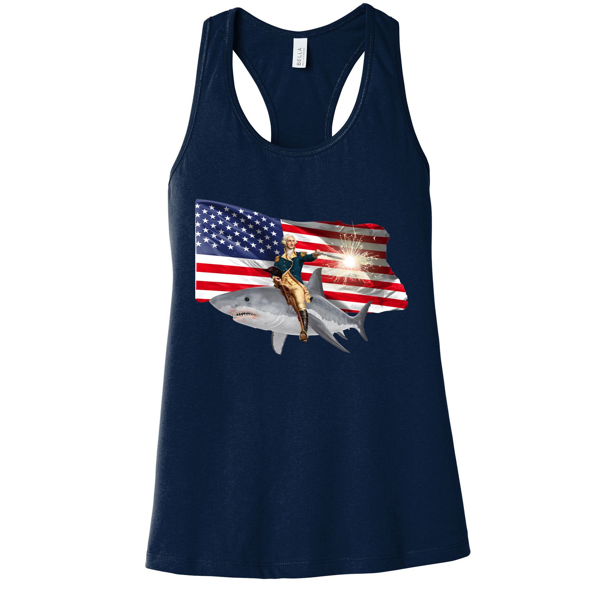 Patriotic George Washington On A Shark Womens Tank Top