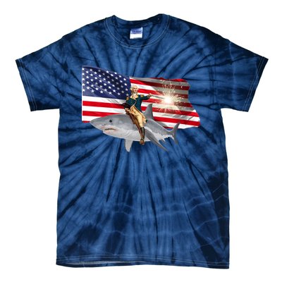 Patriotic George Washington On A Shark Tie-Dye T-Shirt