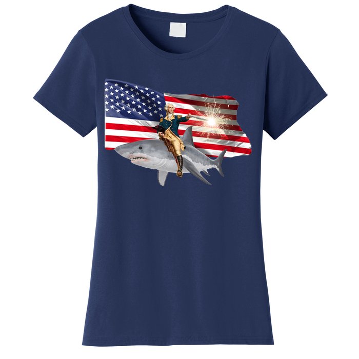 Patriotic George Washington On A Shark Women's T-Shirt