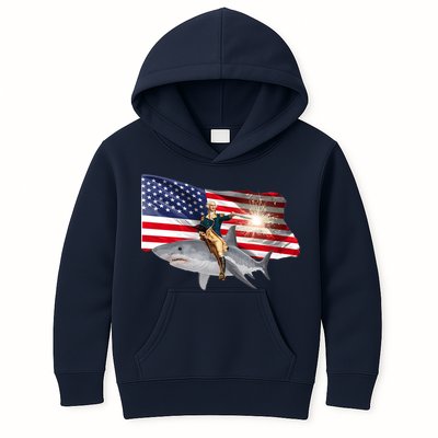 Patriotic George Washington On A Shark Kids Hoodie